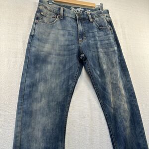 Wrangler Retro Slim Straight Jeans Mens 32x32 Cowboy Western Blue Acid Distress